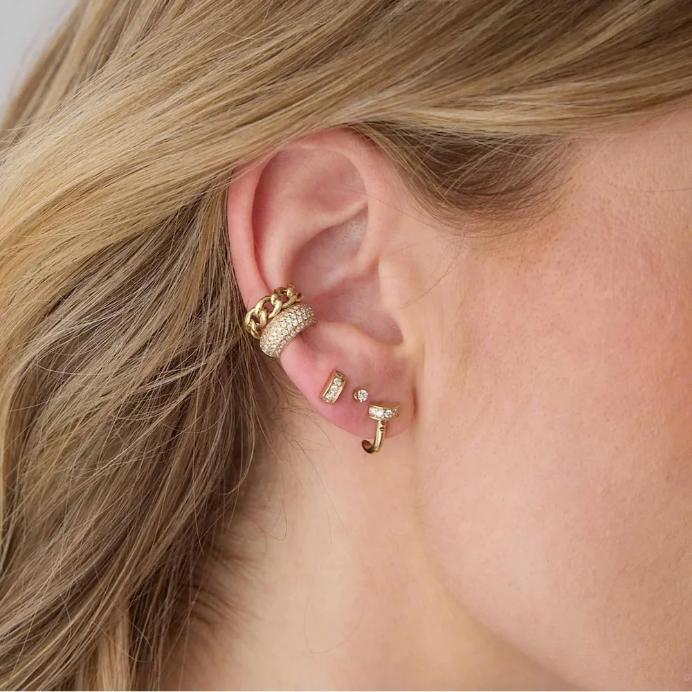 Zoe Chicco 14k Rose Gold Thick Half Round Ear Cuff with White Pavé Diamonds - Picture 3 of 5